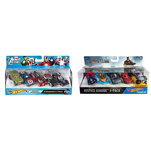 Hot Wheels Marvel Avengers Assemble Avengers 5-Pack [Amazon Exclusive] AND Hot Wheels DC Universe Justice League 5-Pack, Vehicle [Amazon Exclusive]