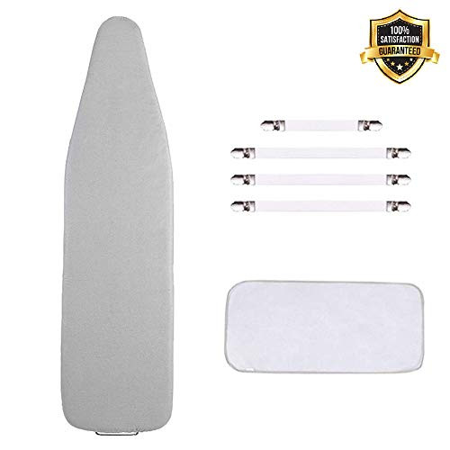 HOMILA Silicone Coated Ironing Board Cover and Pad Premium Scorch and Stain Resistant - Ironing Board Pad Covers 15"x54"inches 4 Fasteners and 1 Large Protective Scorch Mesh Cloth (Not Include Board)