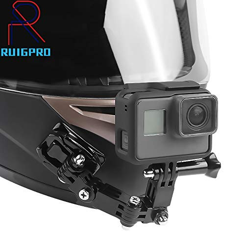 RUIGPRO Motorcycle Helmet Chin Mount Compatible with GoPro Hero 7/(2018)/6/5 Black,4 Session,3+,/Campark/YI Action Camera,Helmet Front and Side Swivel Mount and Adhesive Mounts with Sticky Pads