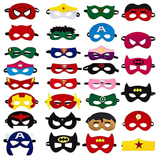 Superhero Felt Masks for Kids Superhero Masks with Elastic Rope Party Cosplay Favors Mask for Cosplay & Birthday Gifts (30pcs, Multicolor)