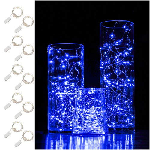 10 Pack Starry String Lights 6.6 ft 20 Micro LED Battery Operated Fairy Lights Waterproof Copper Wire String Lights Mason Jar Lights Firefly Lights for DIY Wedding Party Christmas Decor (Blue)
