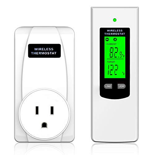 Wireless Programmable Thermostat Plug, Hycency Automatic Heating & Cooling Outlet Thermostat Wireless Temperature Controller Built in Temp Sensor with Remote Control LCD Display (1 Pcs)
