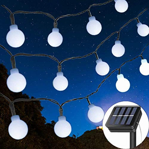 Solar String Lights Garden, 8 Modes 50 LED Globe String Lights Outdoor Solar Powered Fairy Lights Waterproof Mini Ball Decorative Light for Garden Patio Yard Home Wedding Party (Cool White)