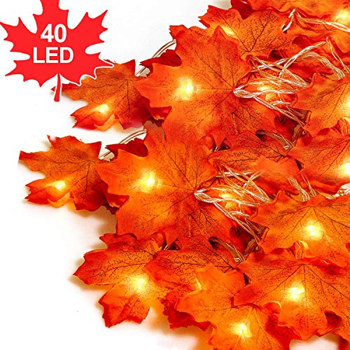 iBayx 2 Pack Fall Maple Leaf Garland 40 LED Maple Leaves Fairy Lights 7.9 Feet Fall Garland Decorations Lights Waterproof Maple Leaf String Lights 3AA Battery Operated for Party Thanksgiving Festival