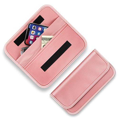 Faraday Bag, Syscudo Faraday Bag Car Key Fob RFID Signal Blocking Protector Cage with a Key-Chain for Anti-Theft and Anti-Hacking (Pink)