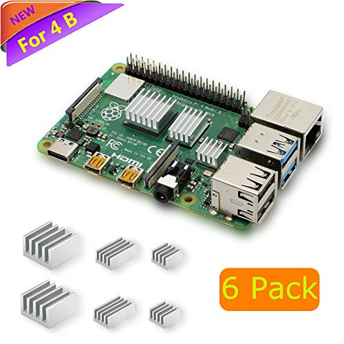 Raspberry Pi 4 Heatsink, iUniker Raspberry Pi Heatsink Aluminum Heatsink with 3M 8810 Thermal Tape for Raspberry Pi 4 Model B - Silver (Set of 6)
