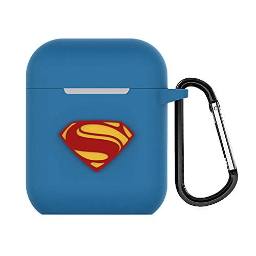 AirPods Case Cover Justice League Protective Silicone Cartoon Air Pods Cases with Keychain [Front LED Not Visible] Compatible with Apple AirPods 2 and 1 (Superman)