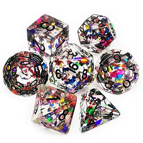 Haxtec Rainbow DND Dice Set 7PCS Polyhedral Confetti Dice for Roleplaying Dice Games as Dungeons and Dragons-Confetti Dice