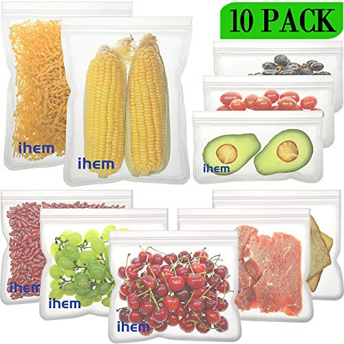 Reusable Storage Bags, ihem 10Pack Reusable Gallon Freezer Bags, Leakproof Ziplock Snack Lunch Bags for Food, Marinate Meats, Snack, Sandwich, Fruit, Cereal, Travel Items, Meal Prep Reusable Storage Bags, ihem 10Pack Reusable Gallon Freezer Bags, Leakproof Ziplock Snack Lunch Bags for Food, Marinate Meats, Snack, Sandwich, Fruit, Cereal, Travel Items, Meal Prep