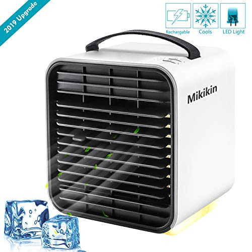 Mikikin Portable Air Conditioner Cooler Fan, Personal Space Air Cooler, Humidifier, Evaporative Cooler, USB Rechargeable Mini Cooling Desktop Fan with LED Light, 3 Speeds Mikikin Portable Air Conditioner Cooler Fan, Personal Space Air Cooler, Humidifier, Evaporative Cooler, USB Rechargeable Mini Cooling Desktop Fan with LED Light, 3 Speeds