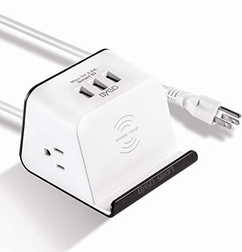 BYGD Power Strip Cell Phone Wireless Charging Stations with Surge Protector, 2 AC Outlets and 3 3.0A USB Ports 5FT Cords Desktop Charge (Wireless-Charging)