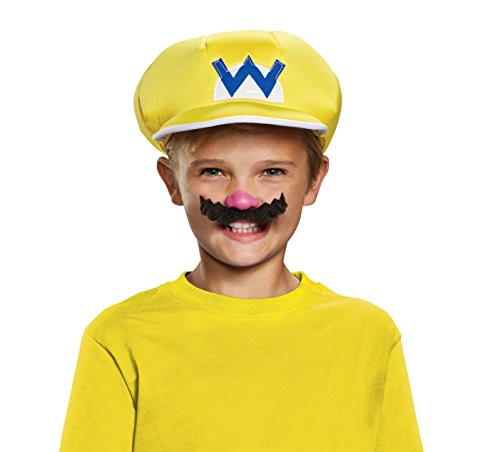 Wario Super Mario Bros. Nintendo Child Hat & Mustache, One Size Child Wario Super Mario Bros. Nintendo Child Hat & Mustache, One Size Child