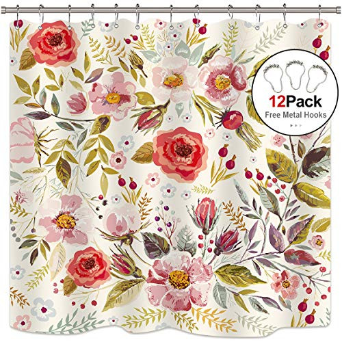 Riyidecor Pink Floral Shower Curtain Include Metal Hooks 12 Pack Rose Flower Green Leaf Spring Shower Curtain Panel Polyester Waterproof Fabric 72x72 Inch Riyidecor Pink Floral Shower Curtain Include Metal Hooks 12 Pack Rose Flower Green Leaf Spring Shower Curtain Panel Polyester Waterproof Fabric 72x72 Inch