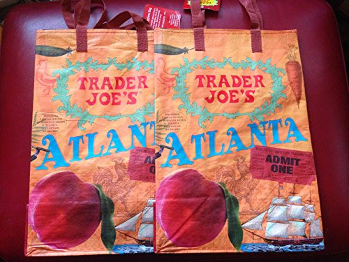 2-ATLANTA Theme Trader Joes bags reusable shopping grocery tote eco-SET of 2 nwt