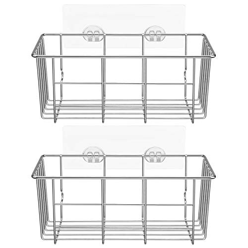 iPEGTOP Adhesive Deep Shower Caddy Bathroom Shelf Storage for Shampoo Conditioner Holder Kitchen Organizer Basket, No Drilling Wall Mounted, Rustproof Stainless Steel, 2 Pack