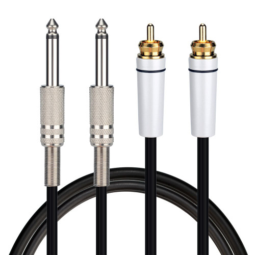 BATIGE Dual 1/4'' 2 x 6.35mm Mono Male Jack To Dual 2 x RCA Male Audio Cable for Phono Microphone Mic Mixer Amplifier Dual 6.35mm to Dual RCA Audio Wire Cords (6ft)