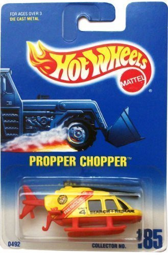 PROPPER CHOPPER (Yellow/Red Search & Rescue Helicopter) * 1991 Hot Wheels #185 1:64-scale