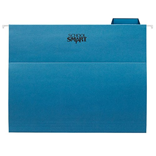 School Smart Letter Size Hanging File Folders with 1/5 Cut Tab - Pack of 25 - Blue