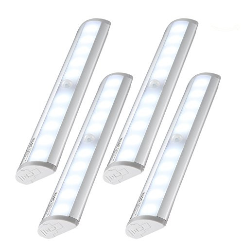 Motion Sensing lights, 10 led Wireless Stick-on Anywhere Step LED Light Bar with Magnetic Strip (White 10 LEDs 4pack)