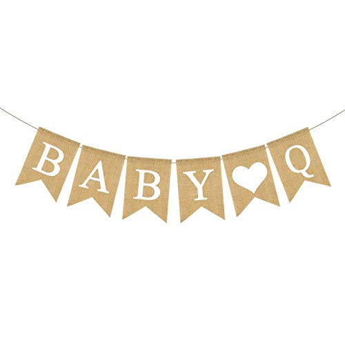Rainlemon Jute Burlap Baby Q Banner BBQ Theme Baby Shower Gender Reveal Birthday Party Garland Decoration