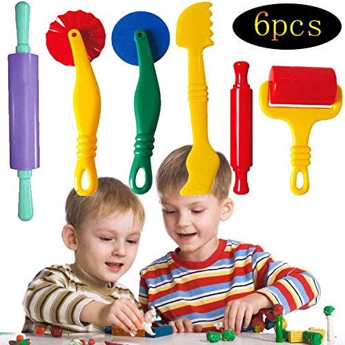 ATian Dough Tools Kit, 6-Piece Plastic Art Clay and Dough Playing Tools Set for Children Ages 3 and Up,DIY Children Clay