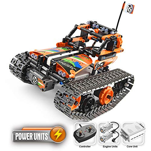 YOOKIED 2.4GHz Remote Control Car for Boys, RC Tracked Racer Building Blocks Set Kit, Educational STEM Toys for Kids Boys Age 8, 9, 12, 13 and 14 Year Old (Orange)