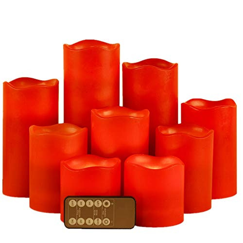 Red Flameless Candles LED Candle Set of 9 (D 3" x 3" 4" 5" 6" 7" 8") Flickering Electric Candles aa Battery Operated, Real Wax Moving Wick LED Pillar Candle Sets with Remote Control and Timer Red Flameless Candles LED Candle Set of 9 (D 3" x 3" 4" 5" 6" 7" 8") Flickering Electric Candles aa Battery Operated, Real Wax Moving Wick LED Pillar Candle Sets with Remote Control and Timer