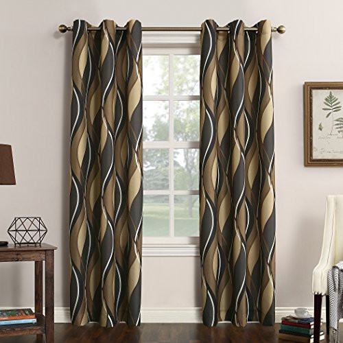No. 918 Intersect Wave Print Casual Textured Curtain Panel, 48" x 84", Charcoal Gray
