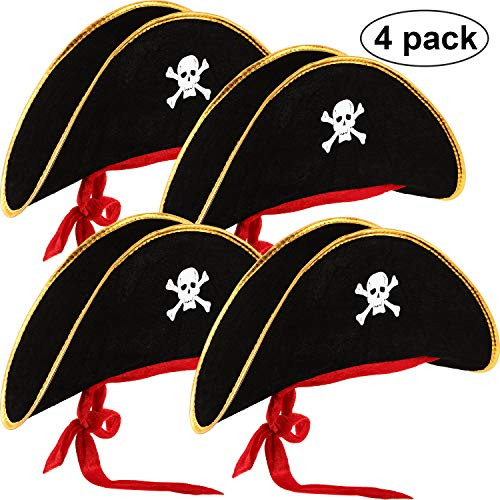 4 Pieces Pirate Hat Classic Skull Print Pirate Captain Costume Cap for Halloween Masquerade Party Cosplay Hat Prop 4 Pieces Pirate Hat Classic Skull Print Pirate Captain Costume Cap for Halloween Masquerade Party Cosplay Hat Prop