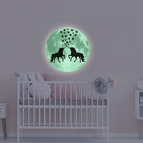 Glow in The Dark Moon Unicorn Wall Stickers, Glow in The Dark Stars Wall Decals for Kids Boys Girls Nursery Bedroom Room Decor
