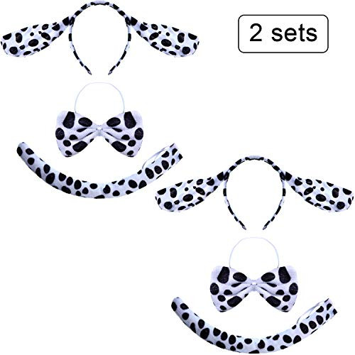 SATINIOR 2 Sets Kids Animal Costume Ears Headband Bowtie Tail Dalmatian Dog Cute Mouse Costume for Halloween Cosplay Party (Set 1)