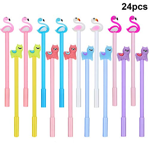 24 Pieces Alpaca Gel Ink Pen and Flamingo Gel Ink Pens Writing Pens for Office School Supplies, 0.5 mm