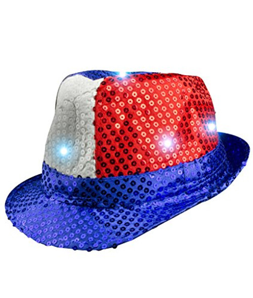 Fun Central AI798 LED Light Up Patriotic Sequin Fedora