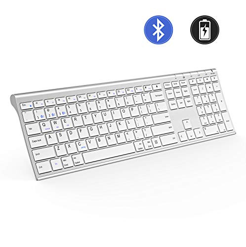 Multi-Device Bluetooth Keyboard, Jelly Comb Full Size Ultra Slim Rechargeable Wireless Bluetooth Keyboard Compatible for iPad, iPad Pro, iPhone, Android Tablets, Windows, Mac OS - White and Silver