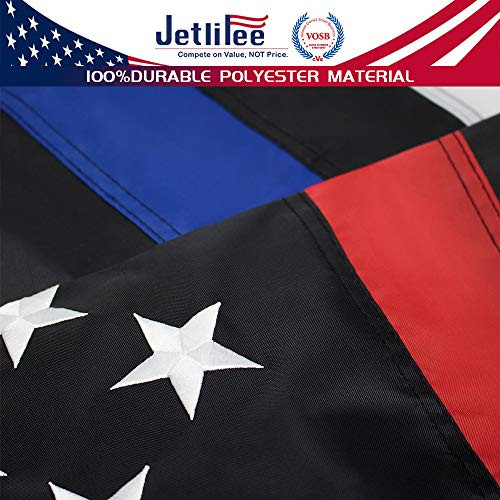 Jetlifee Thin Blue Line Police & Thin Red Line Firefighter Flag 3x5 Ft with Embroidered Stars Sewn Stripes and Long Lasting Nylon, American Flag Black and White