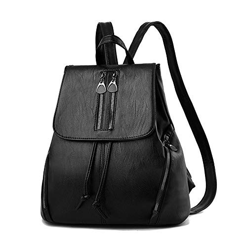 Fashion Shoulder Bag Rucksack PU Leather Women Girls Ladies Backpack Travel bag Leather Backpack (Black-4)