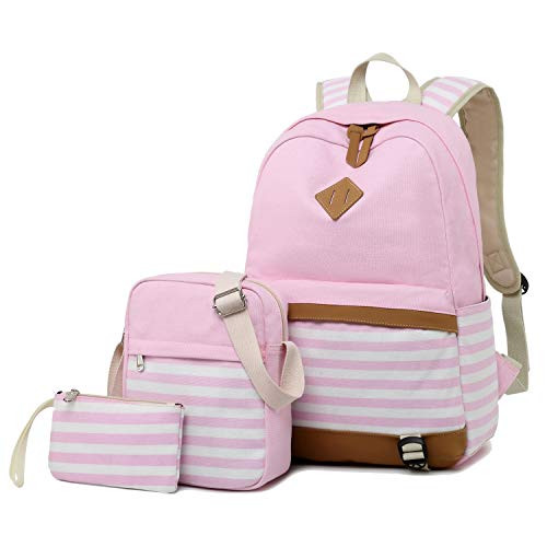 School Backpack for Teen Girls Canvas Bookbag Lightweight Laptop Backpacks Travel Daypack (01-Pink)