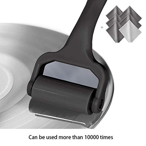 Anti-Static Viscous Silicone Record Cleaning Roller & Microfiber Cleaning Cloth - for Vinyl Record, iPhone, iPad, Tablet, TV, Clothes, Glasses, Monitor etc, Washable & Reusable (Black)