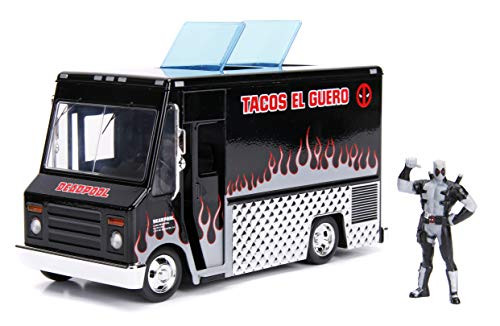 Jada Toys Marvel Deadpool & Taco Truck Die-cast Car, 1:24 Scale Vehicle, 2.75 Collectible Figurine 100% Metal, Black Jada Toys Marvel Deadpool & Taco Truck Die-cast Car, 1:24 Scale Vehicle, 2.75 Collectible Figurine 100% Metal, Black