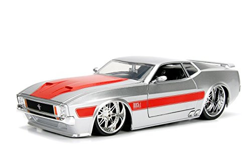 1973 Ford Mustang Mach 1 Silver with Orange Stripes 1/24 Diecast Model Car by Jada 99971