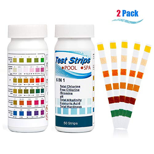 Spa Test Strips for Hot Tubs, 6-Way Pool & Spa Water Chemistry Test Strips. PH, Total Chlorine, Free Chlorine/Bromine, Total Alkalinity, Cyanuric Acid, Total Hardness Test Strips, 100 Count(2 Pack)