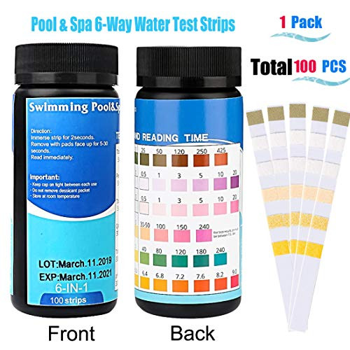Pool & Spa 6-Way Water Test Strips,JR.WHITE Water Chemistry Test Strips for Hot Tubs.PH,Total Chlorine,Free Chlorine/Bromine,Total Alkalinity,Cyanuric Acid,Total Hardness.100 Count Hot Tub Test Strips Pool & Spa 6-Way Water Test Strips,JR.WHITE Water Chemistry Test Strips for Hot Tubs.PH,Total Chlorine,Free Chlorine/Bromine,Total Alkalinity,Cyanuric Acid,Total Hardness.100 Count Hot Tub Test Strips