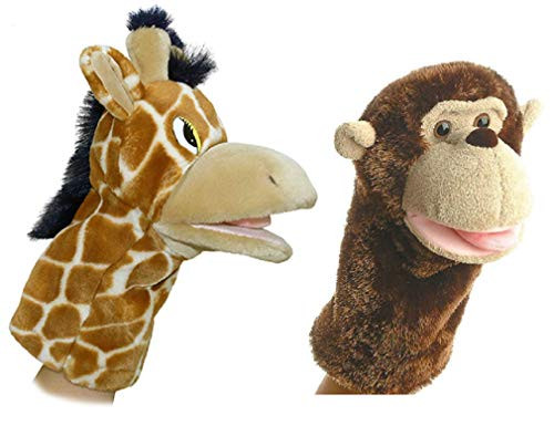 Aurora Plush Pet 10" Puppet Bundle, Jolie Giraffe and Montgomery Monkey