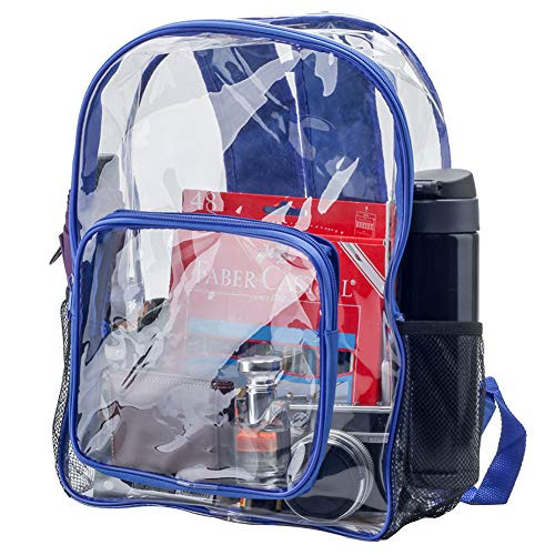 Peicees Clear Backpack Transparent Workbag See Through Bookbag Heavy Duty Book Bag Student School Bookback(Blue)