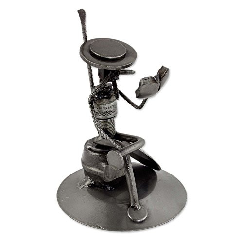 NOVICA 265093 Quixote Reads Cervantes' Auto Part Statuette, Metallic NOVICA 265093 Quixote Reads Cervantes' Auto Part Statuette, Metallic