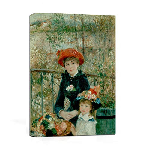 JunTung Two Sisters by Pierre-Auguste Renoir Art Reproduction Print Canvas Art Wall Decor Framed for Office Home Decor 12"x18"