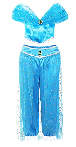 Jurebecia Princess Jasmine Costume Set Girls Sequin Dress up Birthday Party Outfit Size 3T Blue