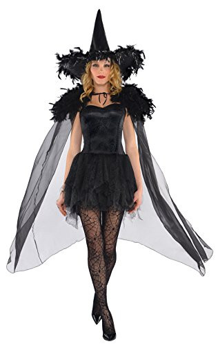 AMSCAN Feather Witch Cape Halloween Costume Accessories for Women, One Size, Black