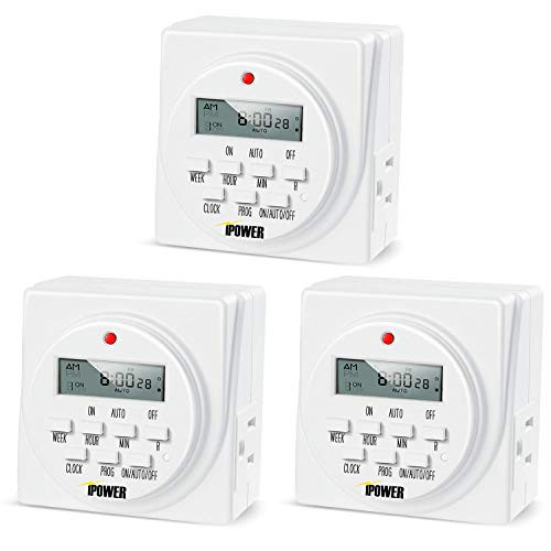 iPower GLTIMEDWEEKX3 3-Pack 7 Day Programmable Digital Electric Timer Dual Outlet, Grounded, White