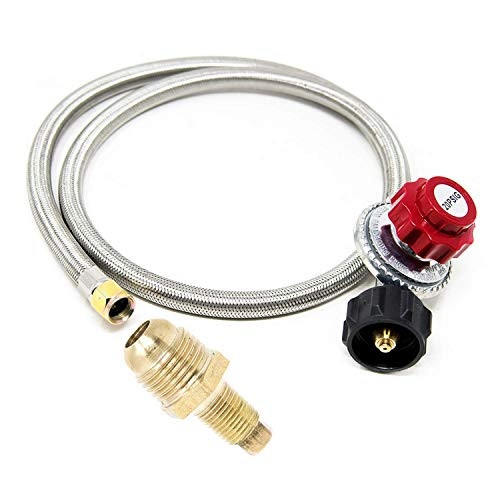 GasOne - Propane Regulator and Propane Brass Orifice - Steel Braided Hose - 4 ft High Pressure Propane 0-20 PSI Adjustable Propane Regulator with Hose QCC-1 Type